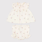 Petit Bateau | Tweedelig katoenen babysetje, met een bloesje en pofbroekje bloemenprint