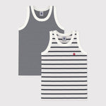 Petit Bateau Set Van 2 Gestreepte Onderhemdjes Zonder Mouwen Voor Jongens