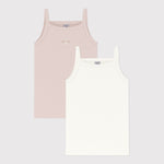 Petit Bateau Set Van 2 Onderhemdjes Met Spaghettibandjes - Wit / Roos Gestreept En Wit