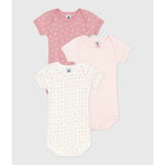 Petit Bateau Set Van 3 Katoenen Rompers Met Korte Mouwen En Hartjesprint