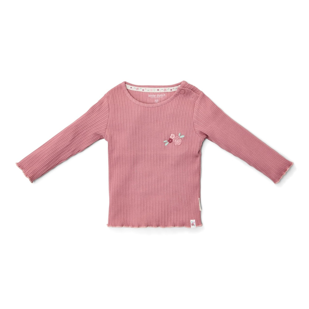 Little Dutch T-shirt Lange Mouwen Uit Biokatoen - Flower/Rouge