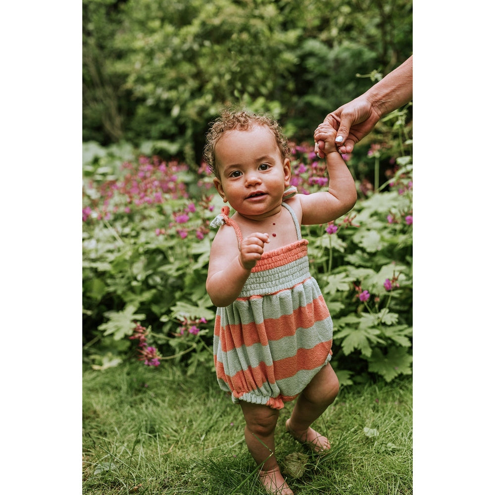 Sproet & Sprout Combinaison smock à rayures fendue verte