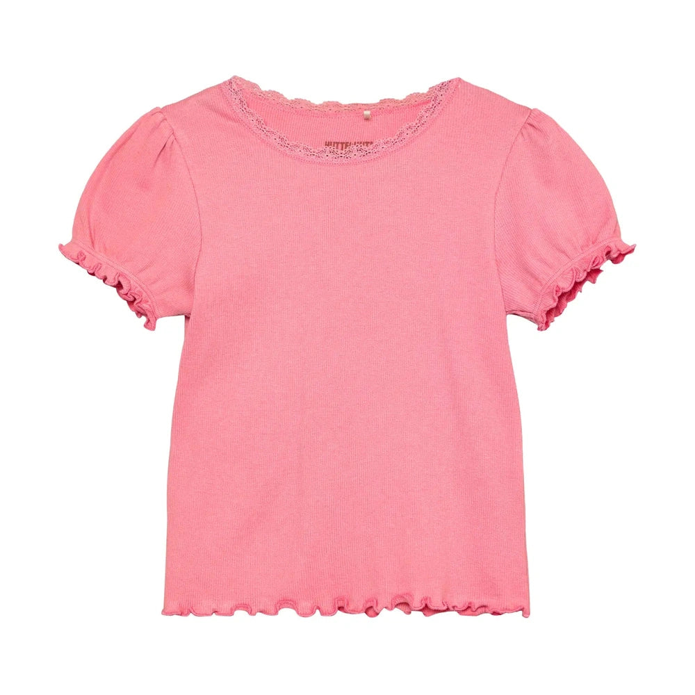 Huttelihut Geribd T-shirt met Korte Mouwen – Zacht & Rekbaar – Pink