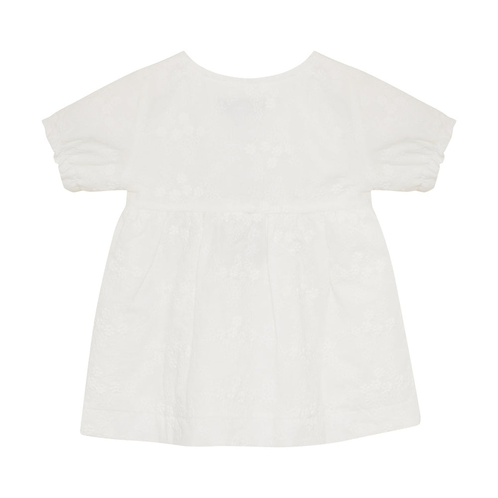 Huttelihut Geborduurde Jurk met Korte Mouwen – Elegante Kinderjurk – White