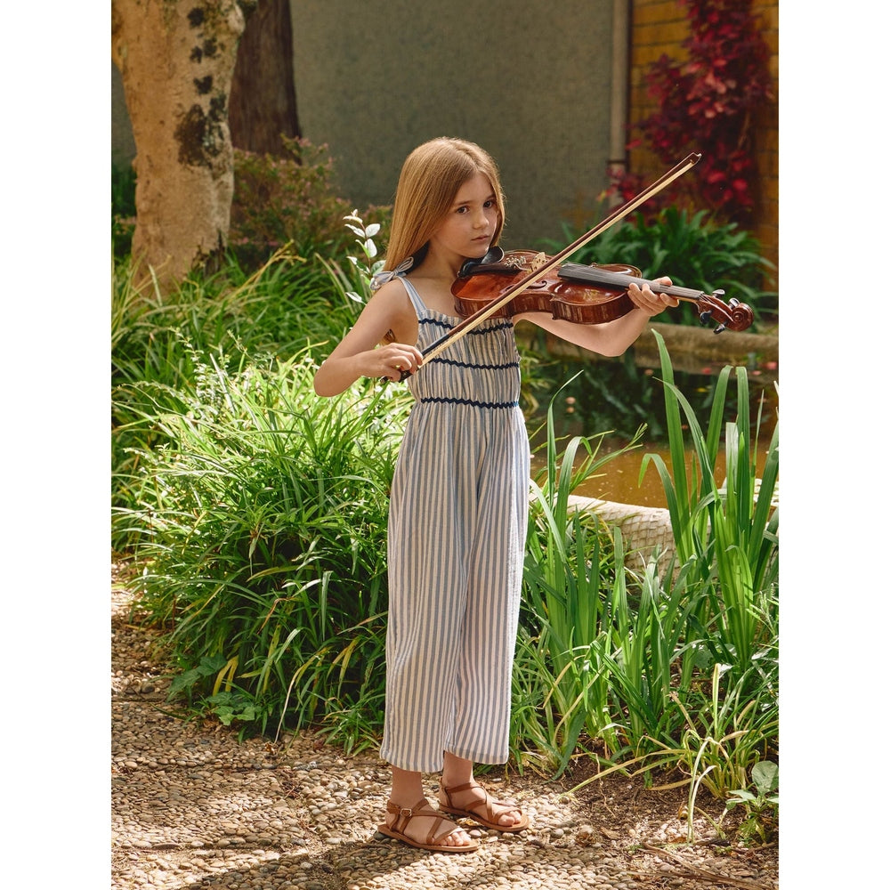 Laranjinha Gestreepte Katoenen Tuinbroek Voor Kinderen - Medium Blue