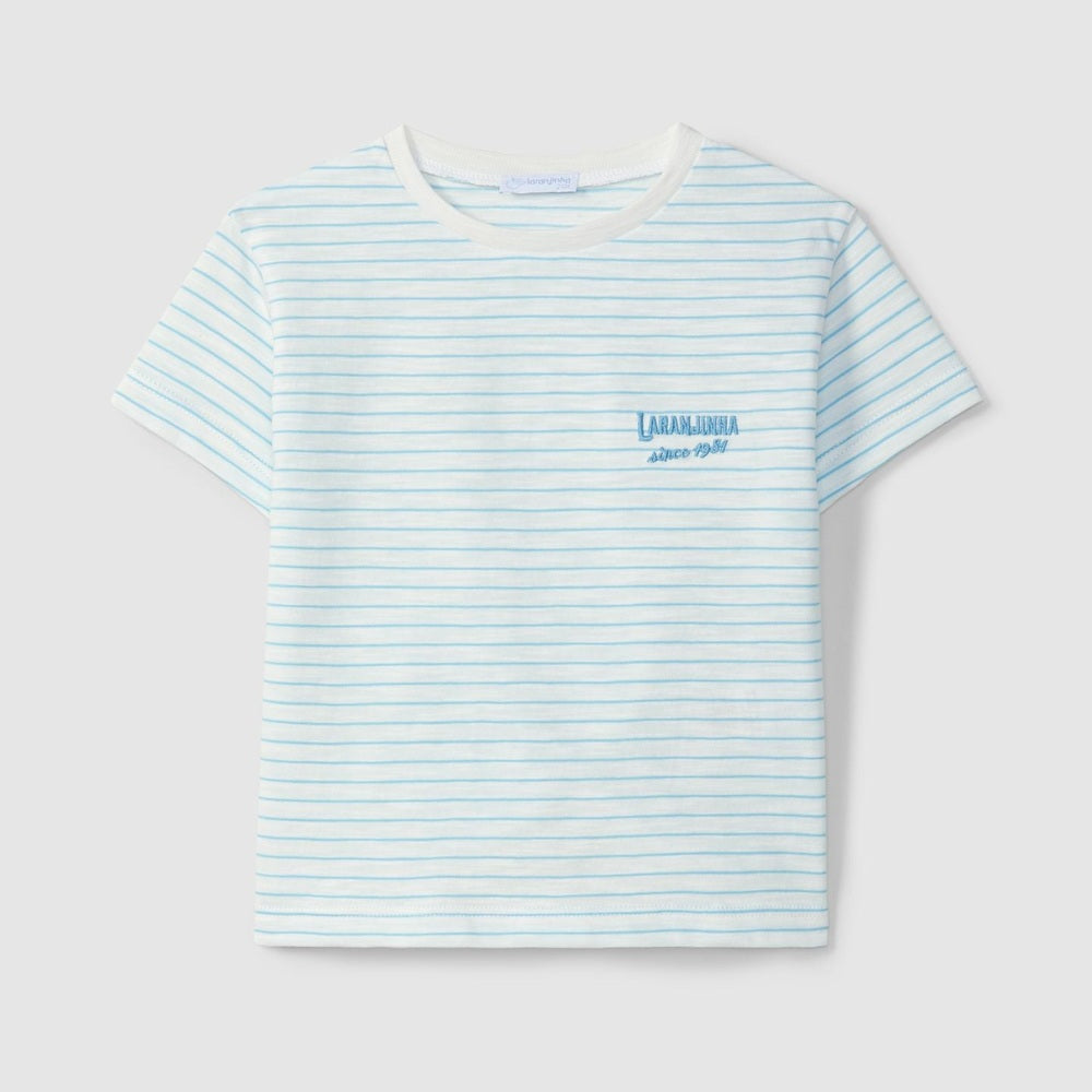 Laranjinha Gestreept Katoenen T-Shirt Voor Kinderen - Turquoise