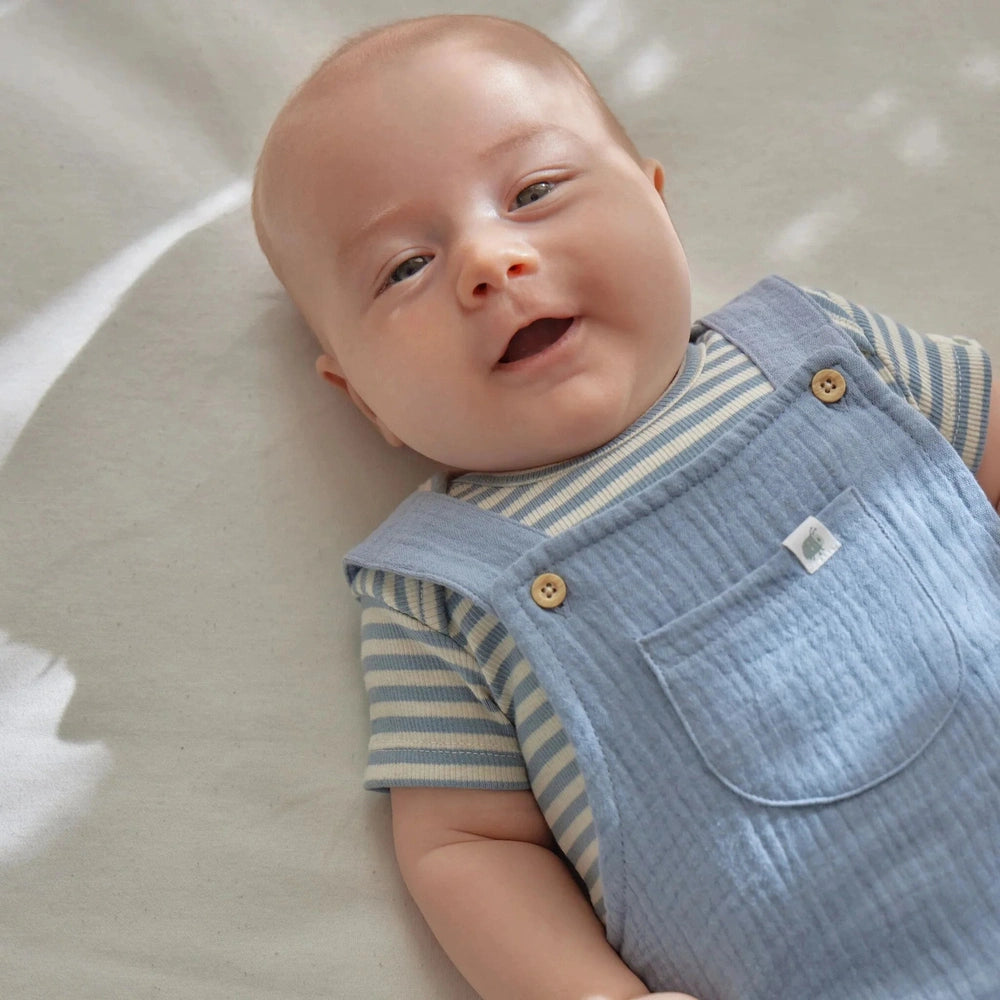 Little Dutch Romper korte mouw blauw Stone Blue stripe