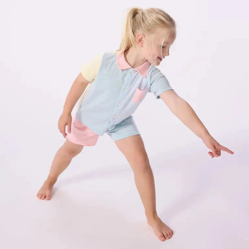 Korte geknoopte pyjama van katoen met streepjes