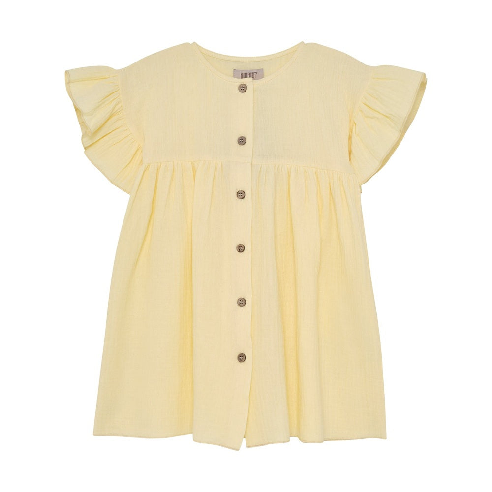 Huttelihut Muslin Jurk met Korte Mouwen – Luchtige Kinderjurk – Sand