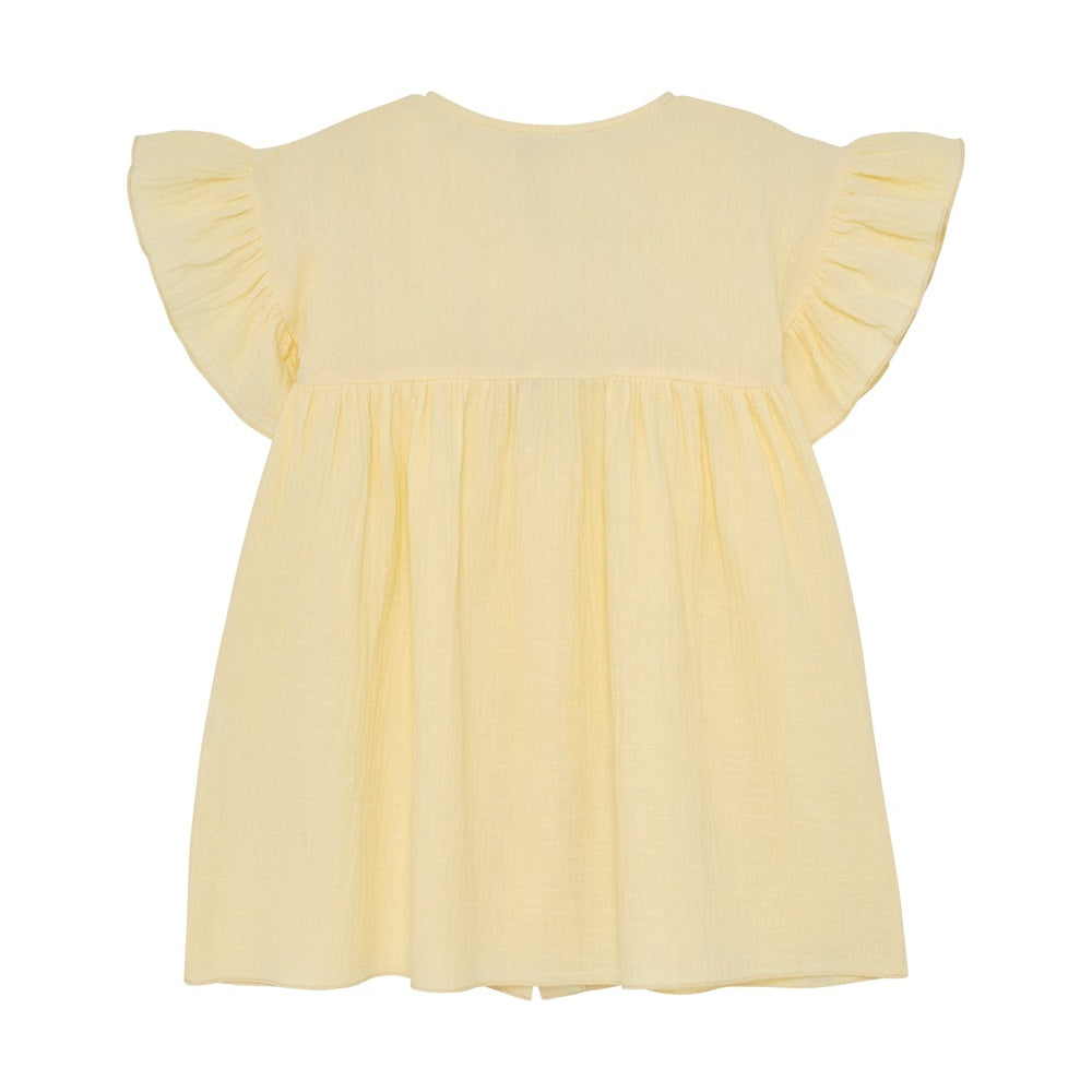 Huttelihut Muslin Jurk met Korte Mouwen – Luchtige Kinderjurk – Sand