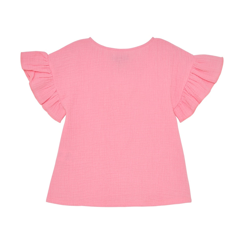 Huttelihut Muslin Blouse met Korte Mouwen – Luchtig & Zomers – Pink