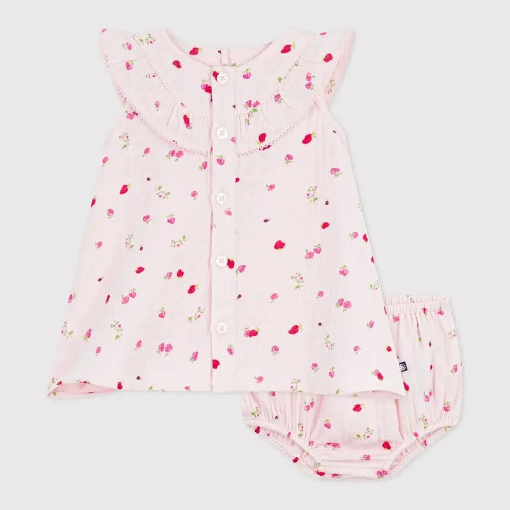 Petit Bateau | Katoenen babyjurkje met bloemenprint en pofbroekje