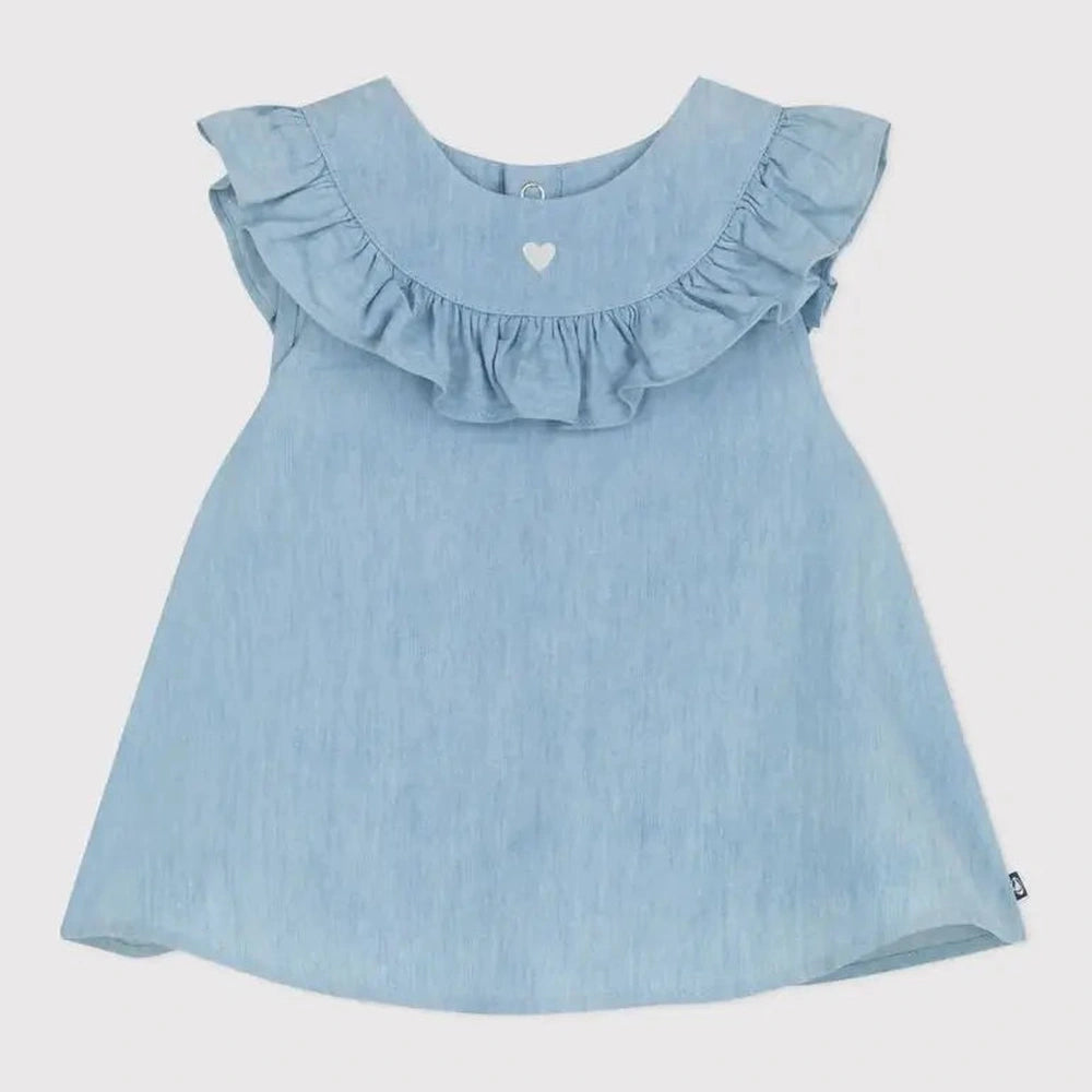 Petit Bateau | Katoenen babybloesje zonder mouwen in geborduurde chambray