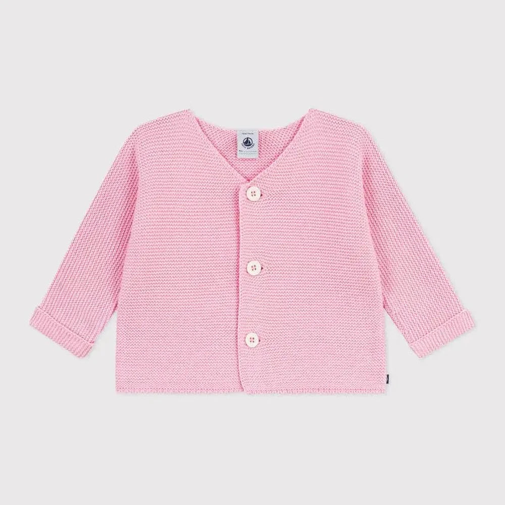 Petit Bateau | Gebreid katoenen roze vestje in ribbelsteek voor baby's