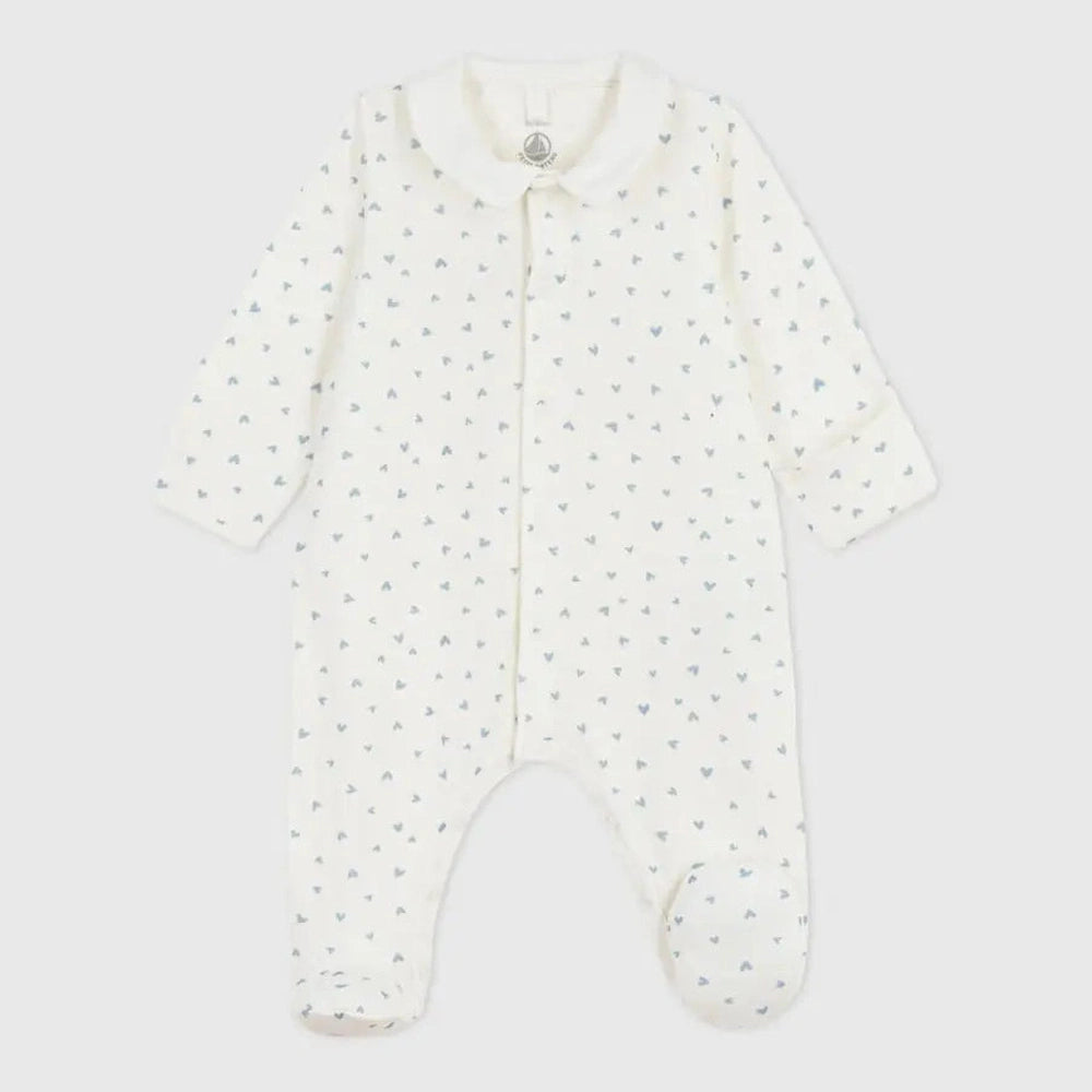 Petit Bateau | Fluwelen babypyjama met kraag en hartjesprint