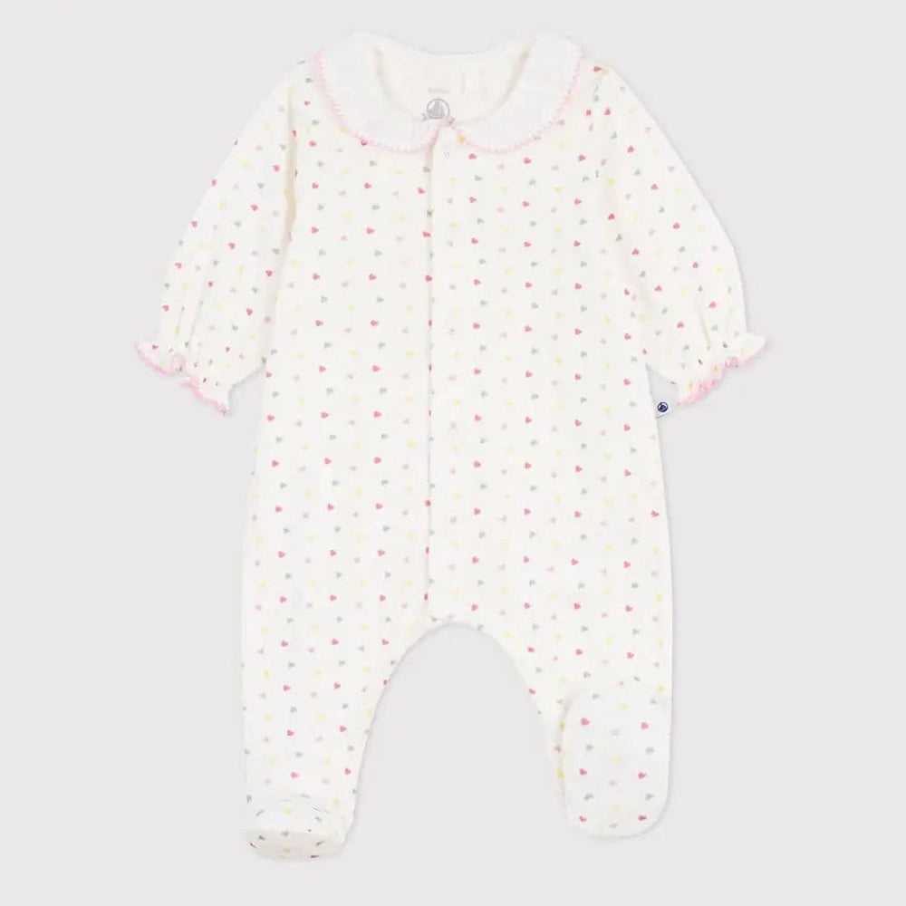 Petit Bateau | Babypyjama met hartjes en fleurig kraagje