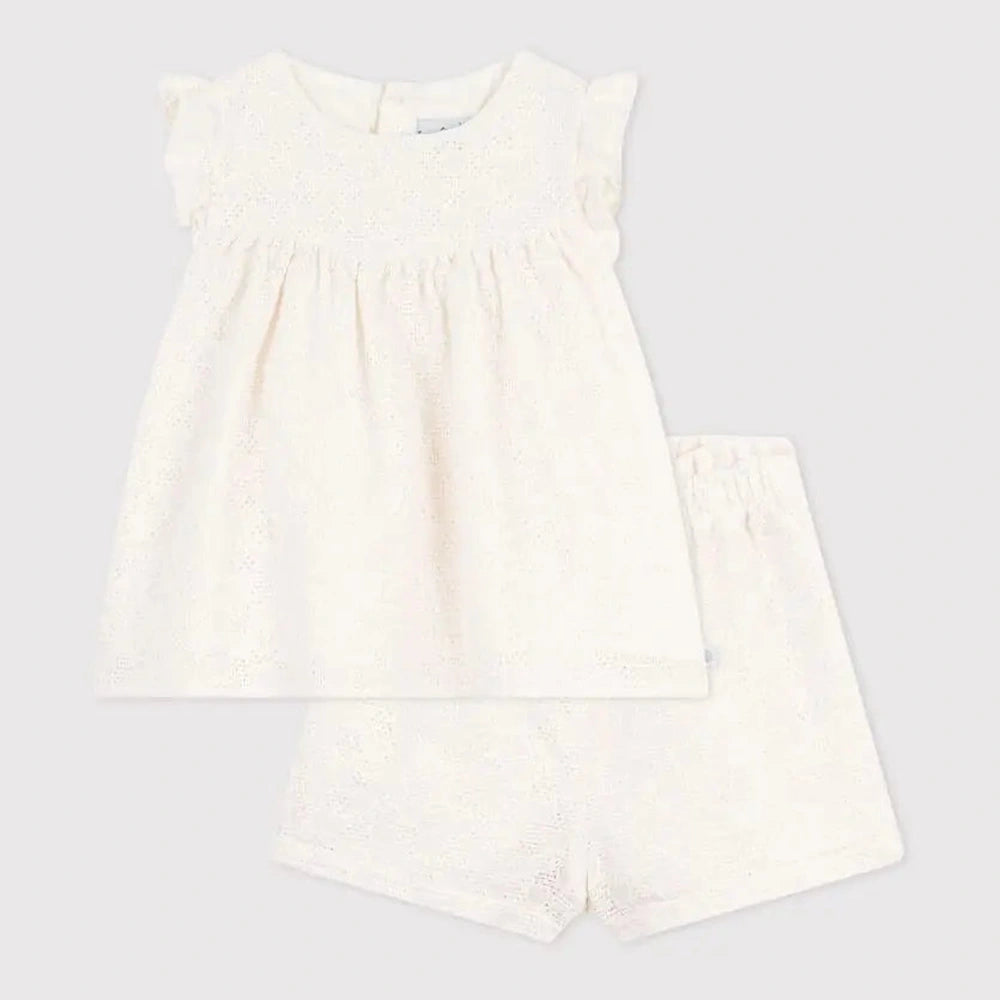 Petit Bateau | Tweedelig babysetje in broderie anglaise met hartjesmotief