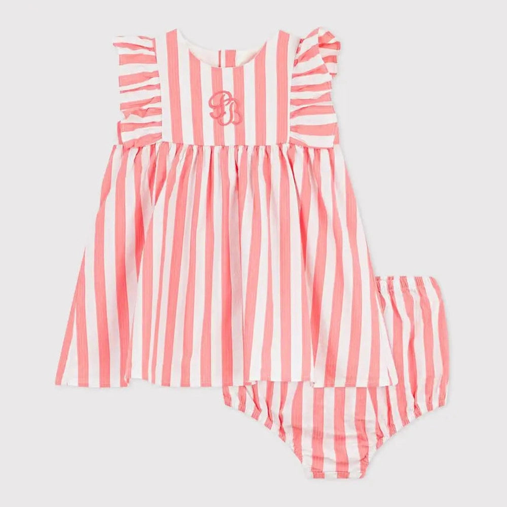Petit Bateau | Katoenen gestreept babyjurkje zonder mouwen met pofbroekje
