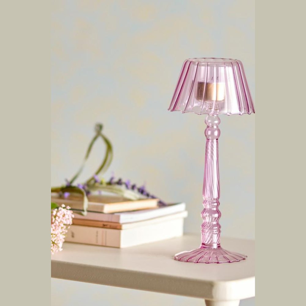 Bloomingville Cisco Glazen Kaarslichthouder - Roze