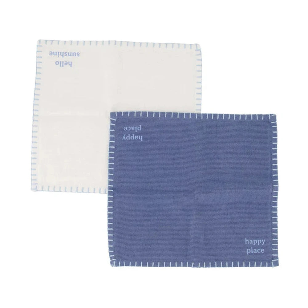 Zusss Set Van 2 Vaatdoekjes Hello Sunshine Happy Place - zand/grijsblauw