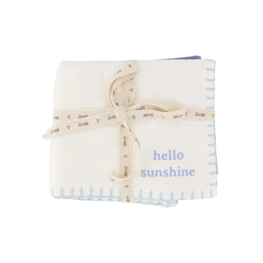 Zusss Set Van 2 Vaatdoekjes Hello Sunshine Happy Place - zand/grijsblauw