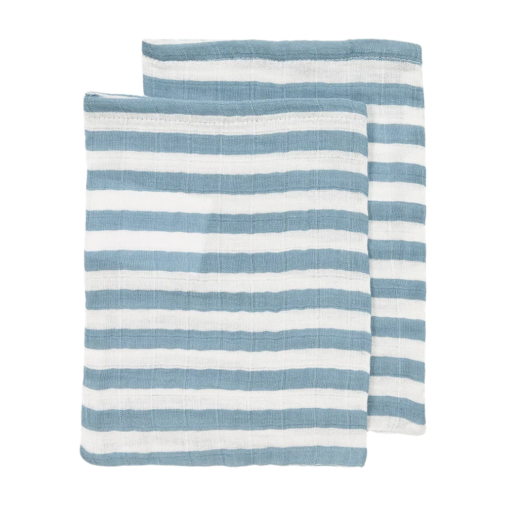 Meyco Hydrofiele Washandje pre-washed 2-pack - Fat Stripe Jeans Blue