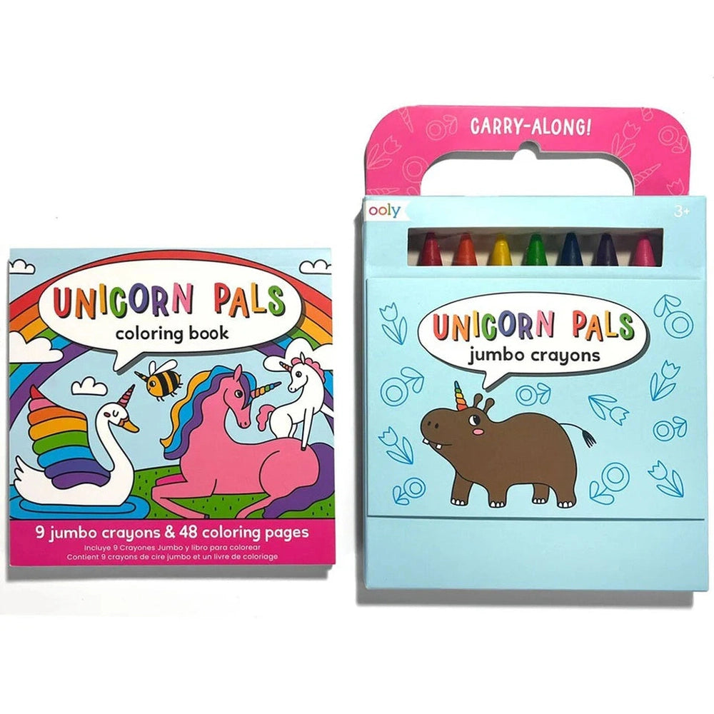 Ooly - Carry Along Crayons & Coloring Book Kit - Unicorn Pals - Kleurboek Voor Kinderen - 48 Pagina's Met Illustraties En 9 Jumbo Kleurpotloden - Ontworpen Met Een Handvat Om Gemakkelijk Mee Te Nemen - Geschikt Voor Kinderen Vanaf 3 Jaar