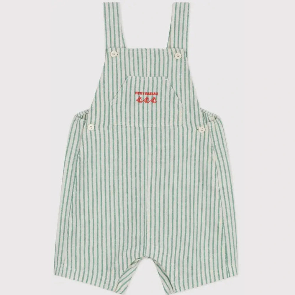 Petit Bateau Gestreepte Korte Salopette Van Katoen/Linnen Voor Baby's - Groen Gestreept