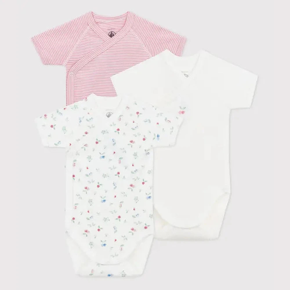 Petit Bateau Set Van 3 Katoenen Rompertjes Met Print En Korte Mouwen Voor Baby's
