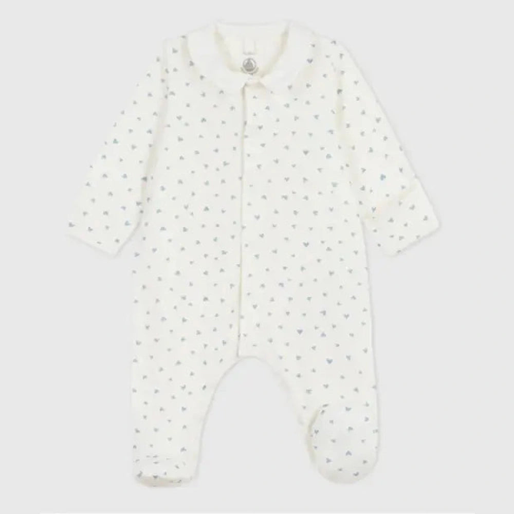Petit Bateau Fluwelen Babypyjama Met Kraag En Hartjesprint