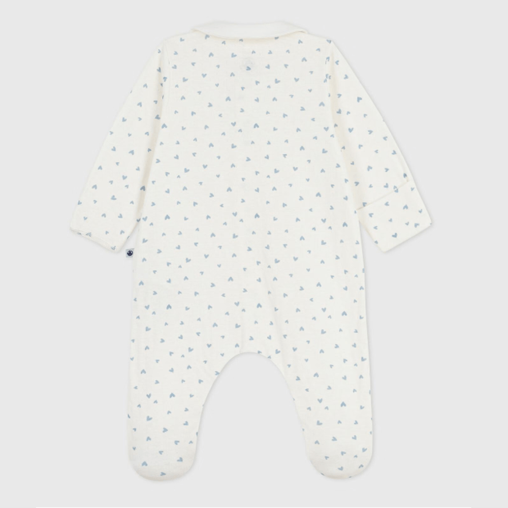 Petit Bateau Fluwelen Babypyjama Met Kraag En Hartjesprint