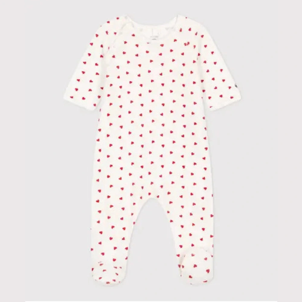 Petit Bateau Fluwelen babypyjama met hartjesprint