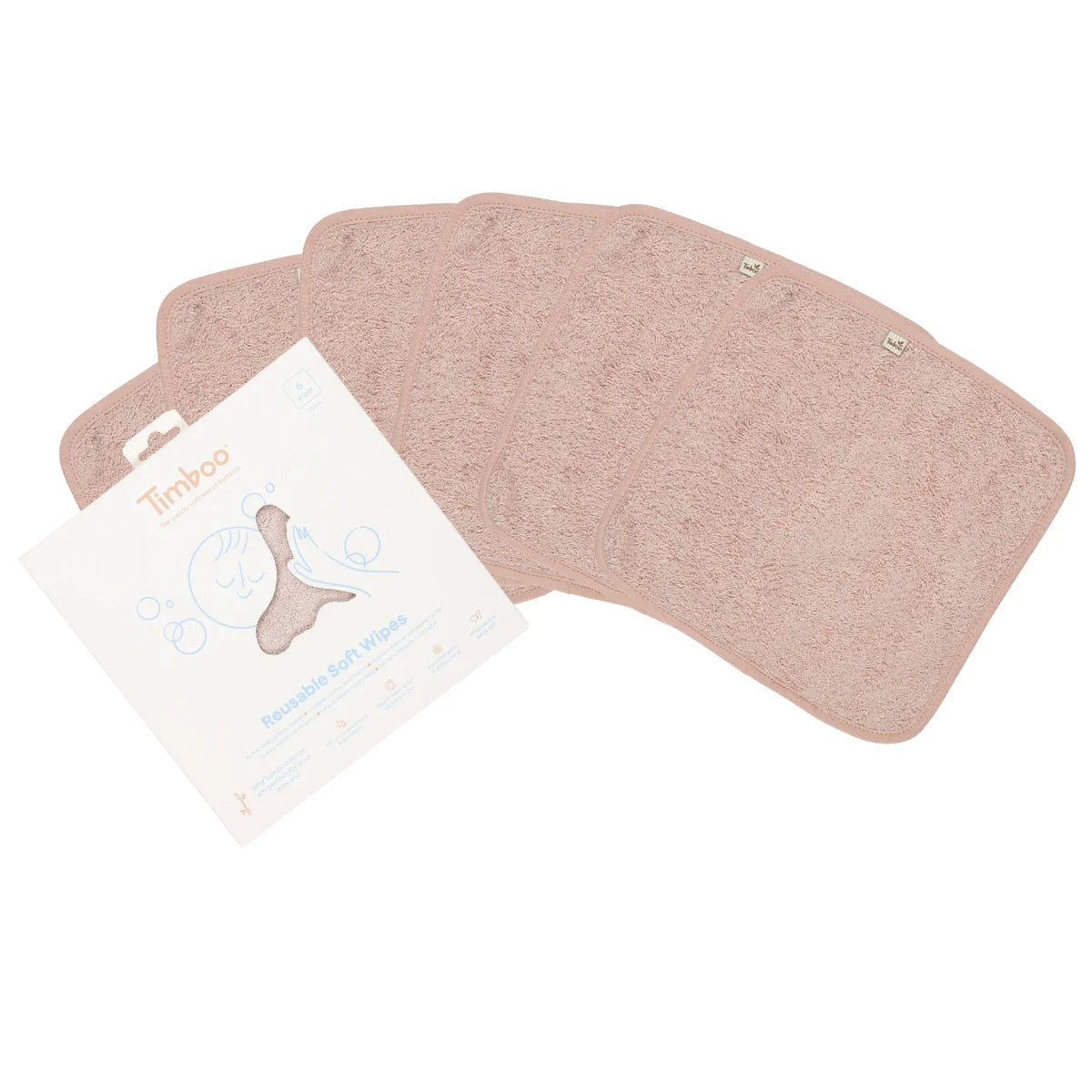 Timboo Herbruikbare doekjes (6 doekjes)  - Misty Rose