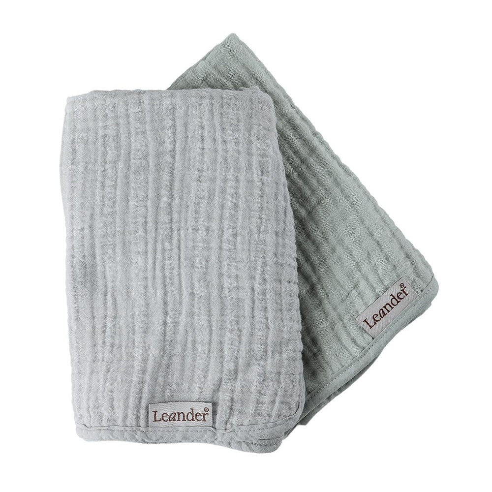 Leander Tetradoek Biologische Mousseline, 2-pack - Pearl Grey / Sage Green