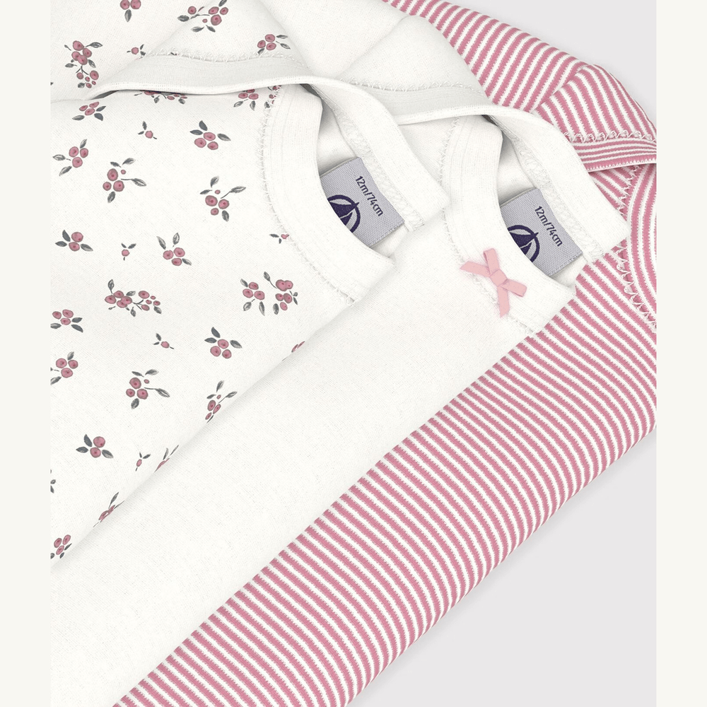 Petit Bateau 3 Bodies Amerikaanse Hals Lange Mouwen - Multicolor