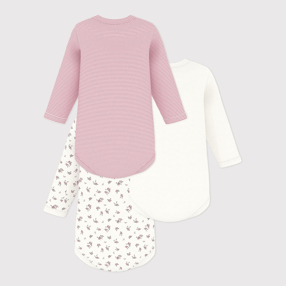 Petit Bateau 3 Bodies Amerikaanse Hals Lange Mouwen - Multicolor