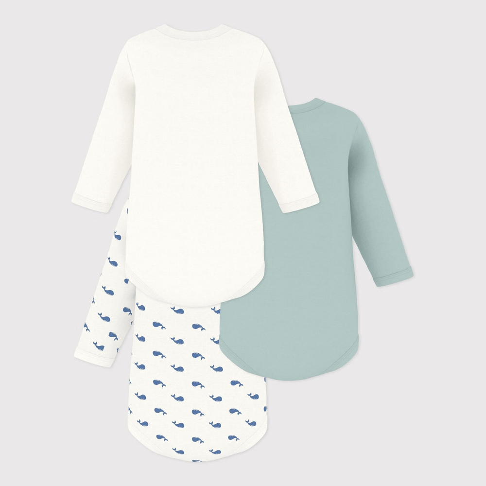 Petit Bateau 3 Bodies Amerikaanse Hals Lange Mouwen - Multicolor