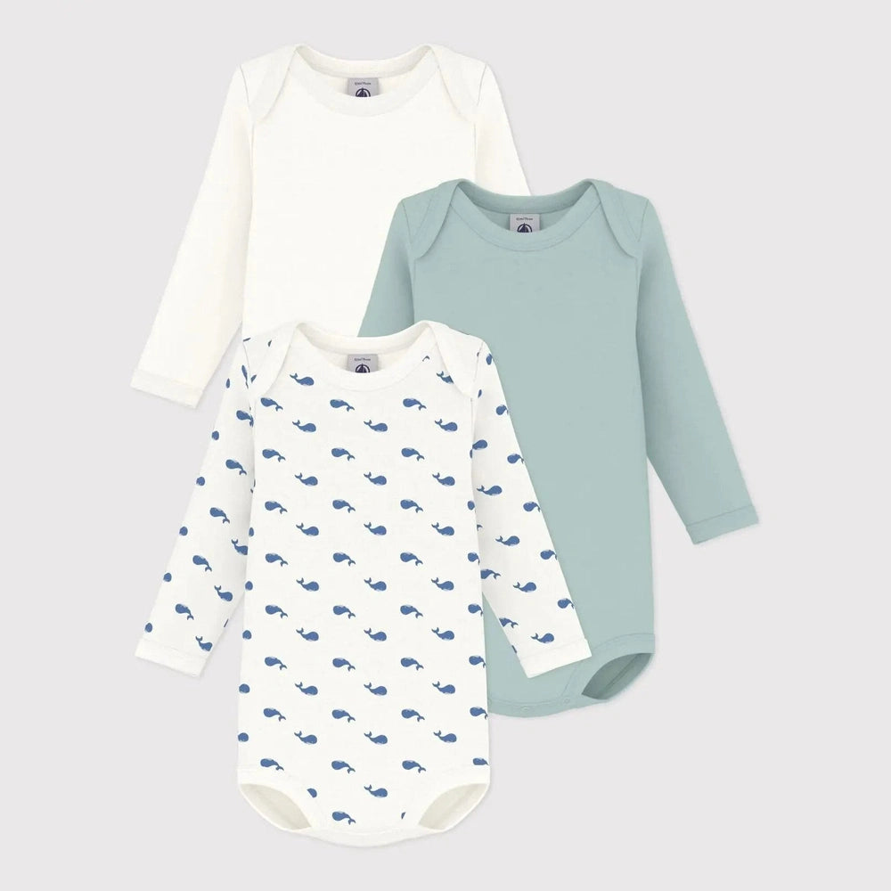 Petit Bateau 3 Bodies Amerikaanse Hals Lange Mouwen - Multicolor