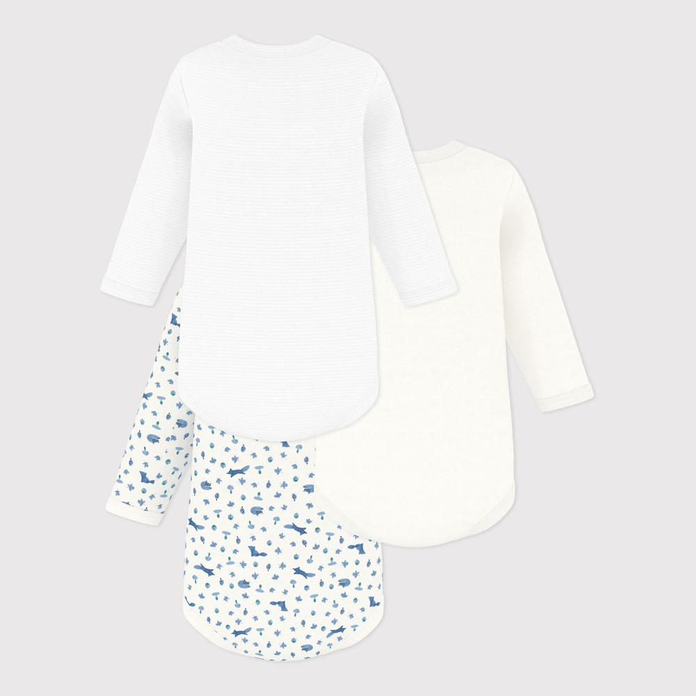 Petit Bateau 3 Bodies Amerikaanse Hals Lange Mouwen - Multicolor
