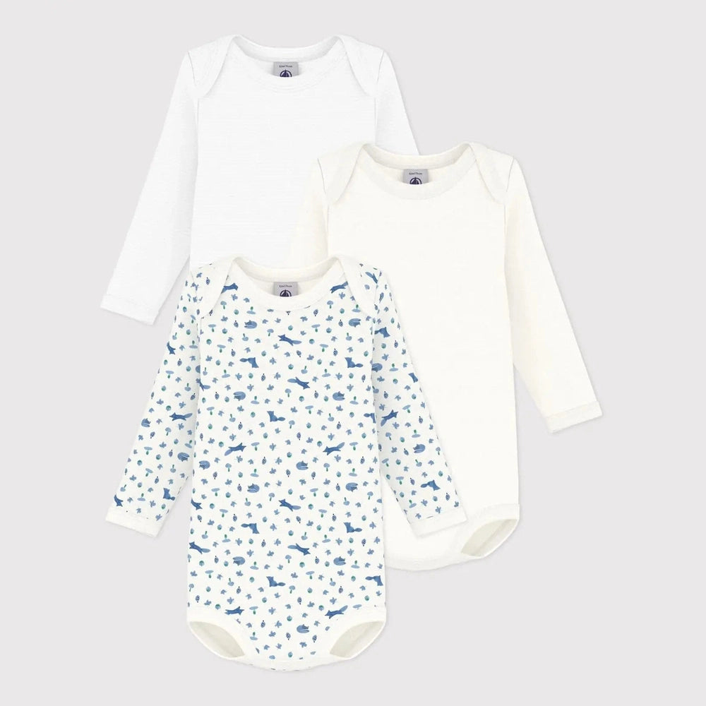 Petit Bateau 3 Bodies Amerikaanse Hals Lange Mouwen - Multicolor