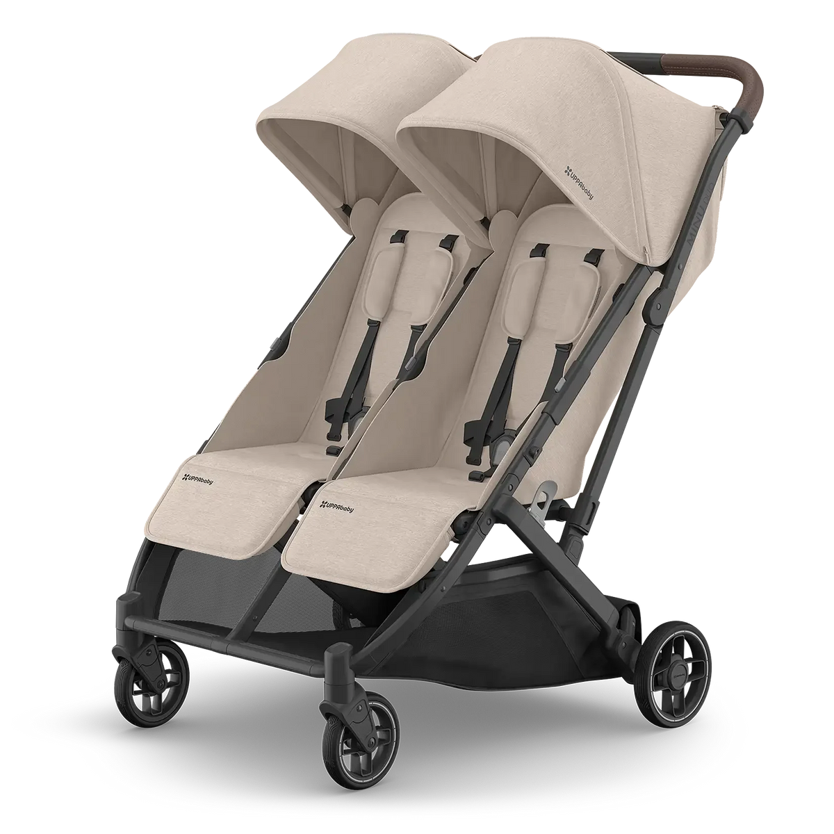 Uppababy Minu Duo Stroller Ada Sandstone Carbon Frame Met Kastanje Bruin Leer Nieuw