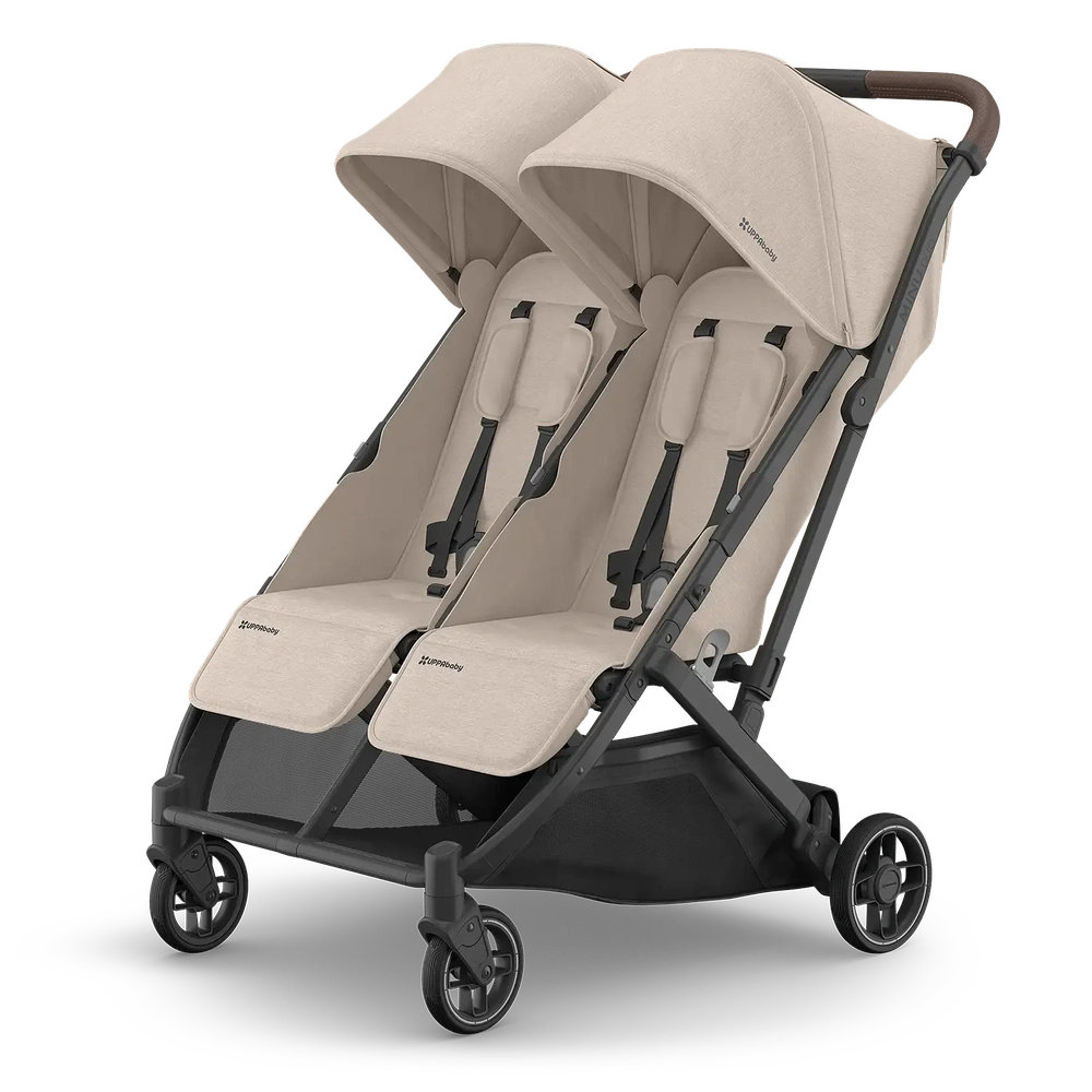 Uppababy Minu Duo Stroller Ada Sandstone Carbon Frame Met Kastanje Bruin Leer Nieuw