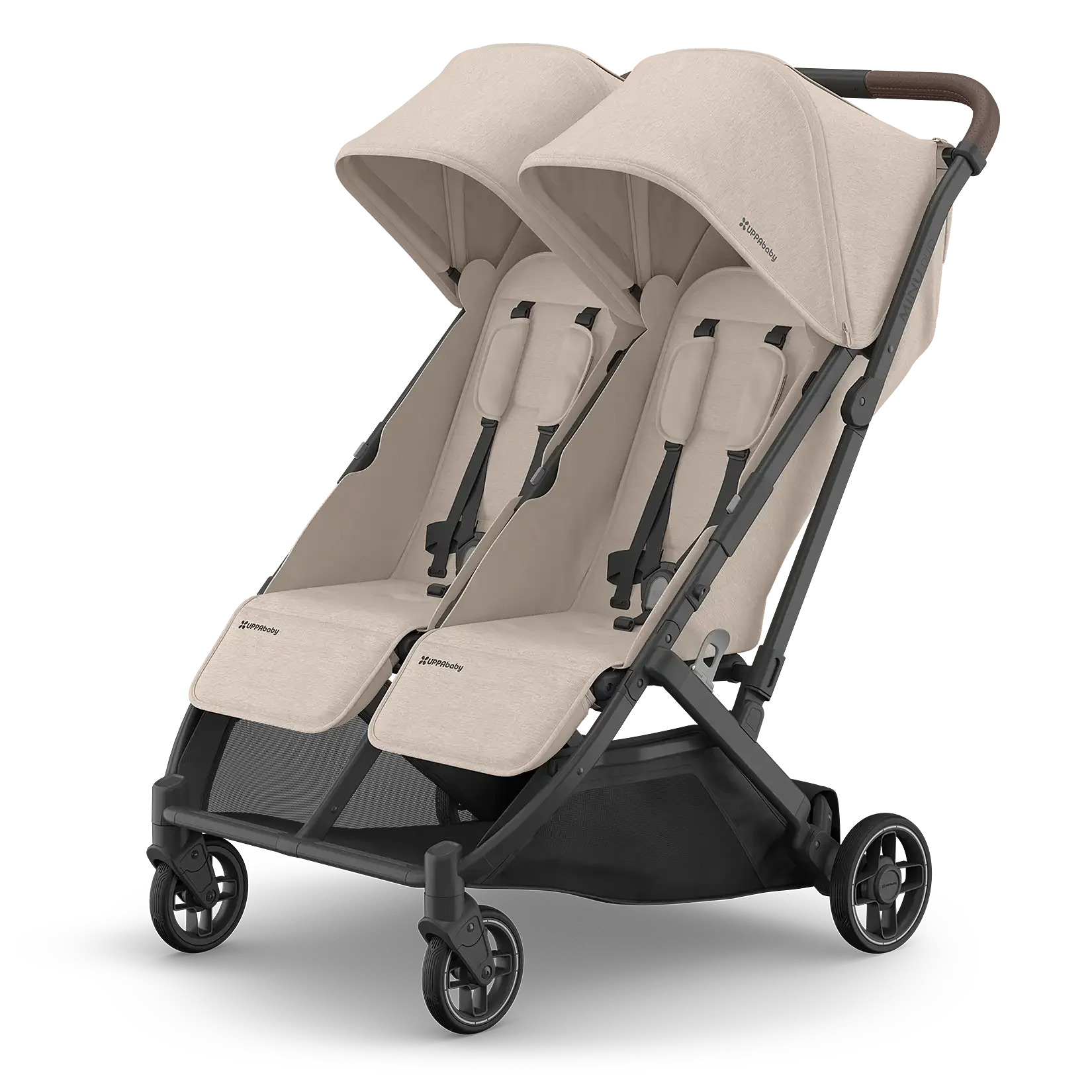 Uppababy Minu Duo Stroller Ada Sandstone Carbon Frame Met Kastanje Bruin Leer Nieuw