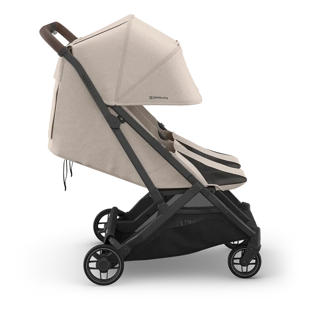 Uppababy Minu Duo Stroller Ada Sandstone Carbon Frame Met Kastanje Bruin Leer Nieuw
