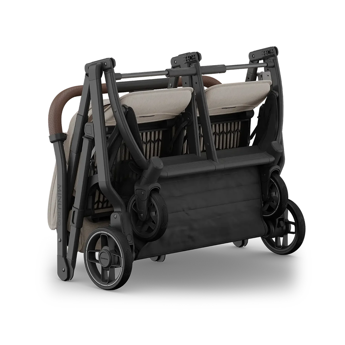 Uppababy Minu Duo Stroller Ada Sandstone Carbon Frame Met Kastanje Bruin Leer Nieuw