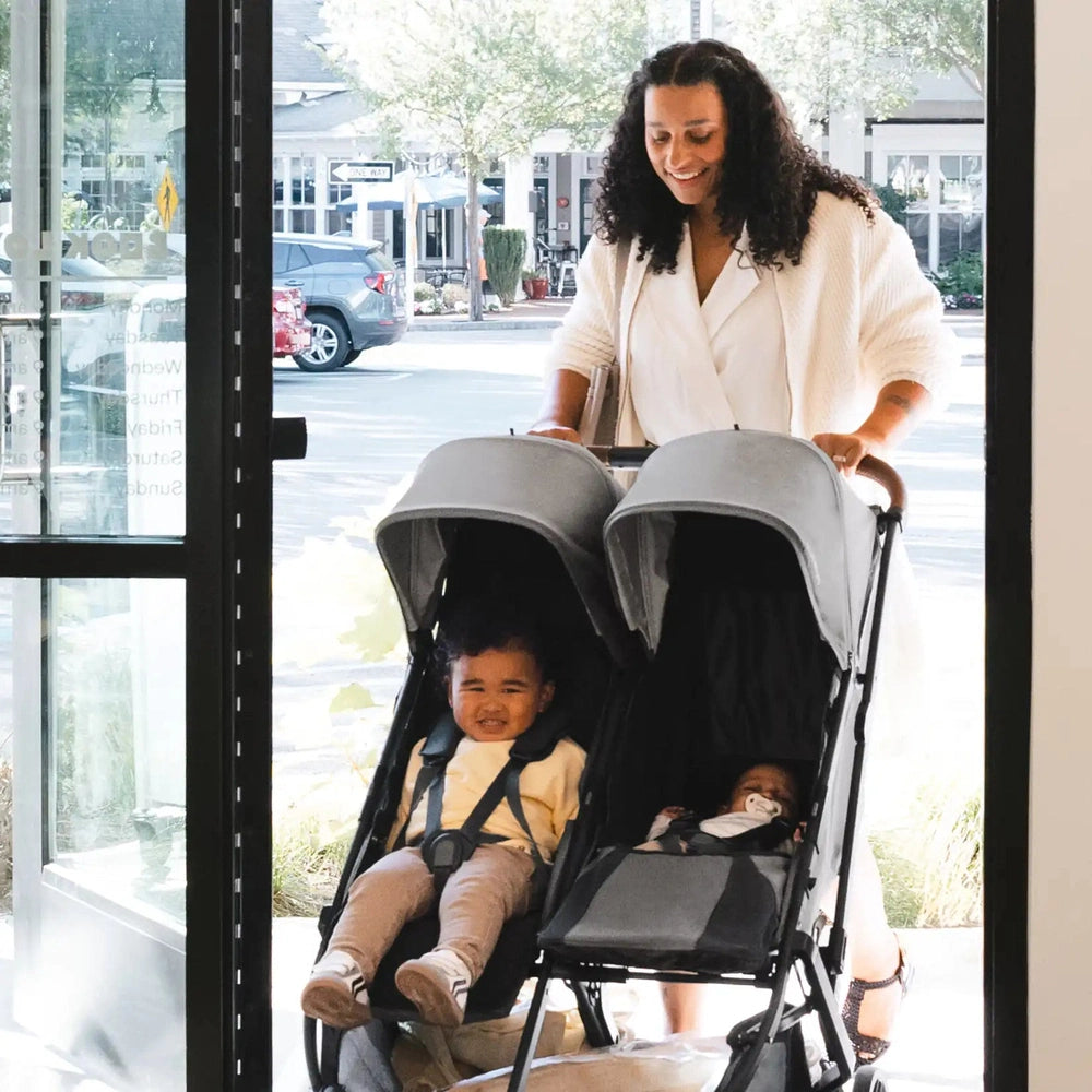 Uppababy Minu Duo Stroller Greyson Charcoal Mélange Carbon Frame Met Bruin Leer