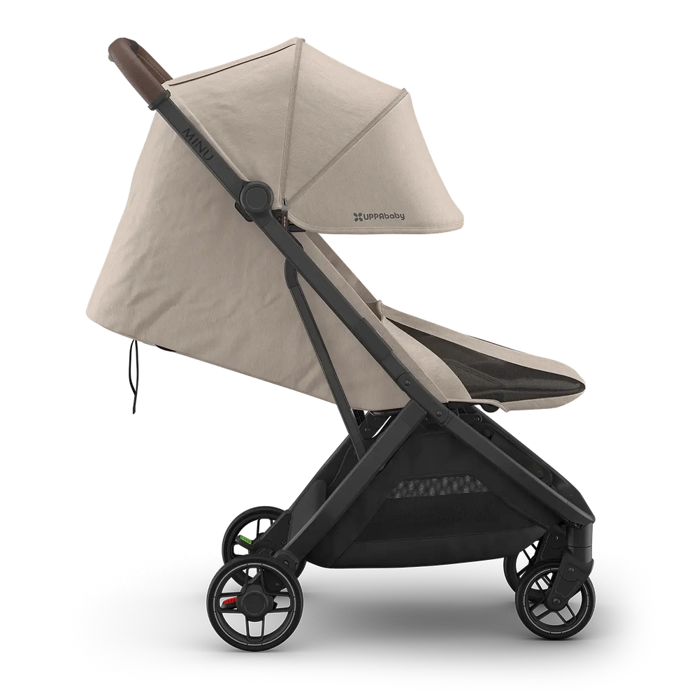 Uppababy Minu V3 Compact Stroller Ada Sandstone Carbon Frame Met Kastanje Bruin Leer Nieuw