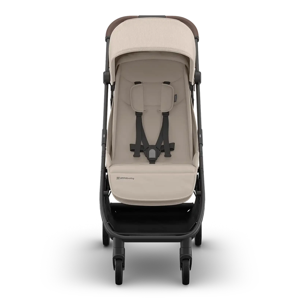 Uppababy Minu V3 Compact Stroller Ada Sandstone Carbon Frame Met Kastanje Bruin Leer Nieuw