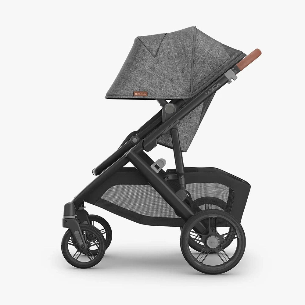 Uppababy Vista V3 Kinderwagen Greyson - Charcoal Mélange - Carbon Frame Met Bruin Leer