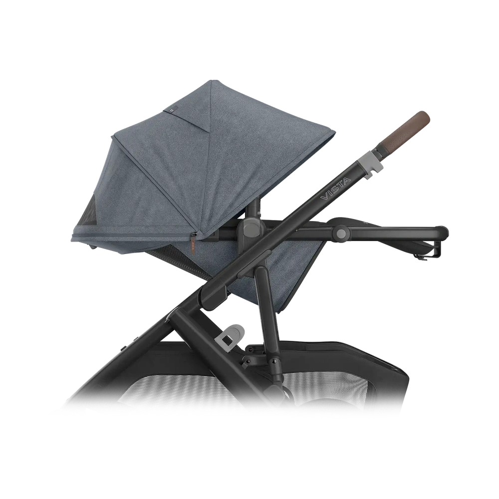 Uppababy Vista V3 Kinderwagen Julian - Dusty Blue Mélange - Carbon Frame Met Kastanje Bruin Leer